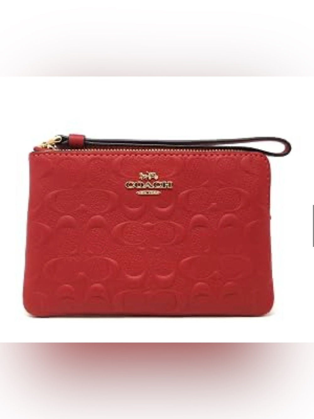 Coach Red Embossed Leather Wristlet with Gold Logo
